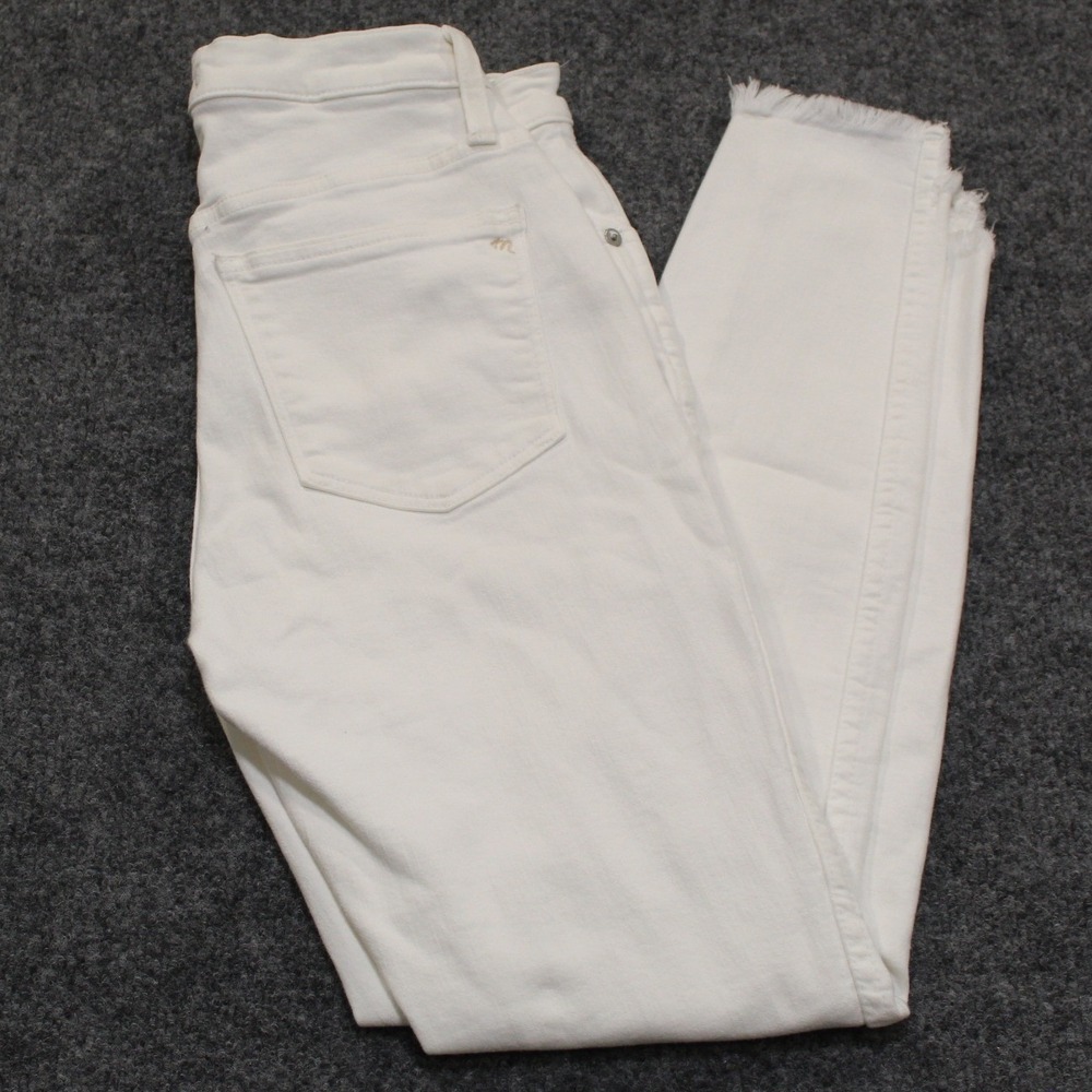 Madewell 10 High Rise Skinny Jeans White Button Fly Frayed Hem Size 25